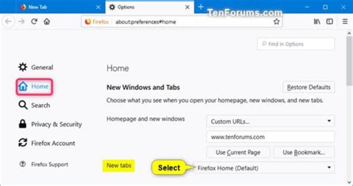 How do I change the default new tab in Firefox?