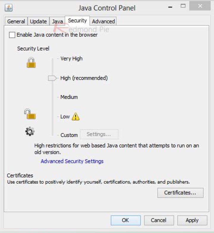 How do I disable Java security in Chrome?