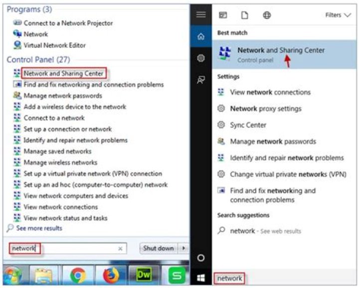 How do I open Network and Sharing Center in Windows 8?