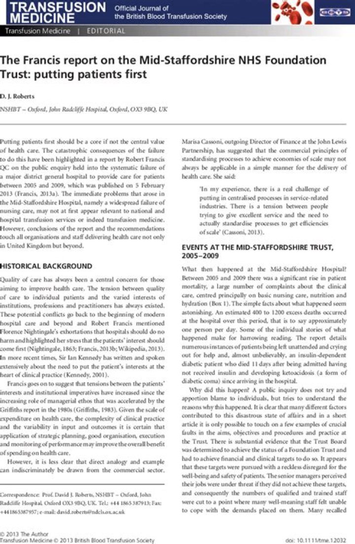 How do I reference the Francis report 2013?