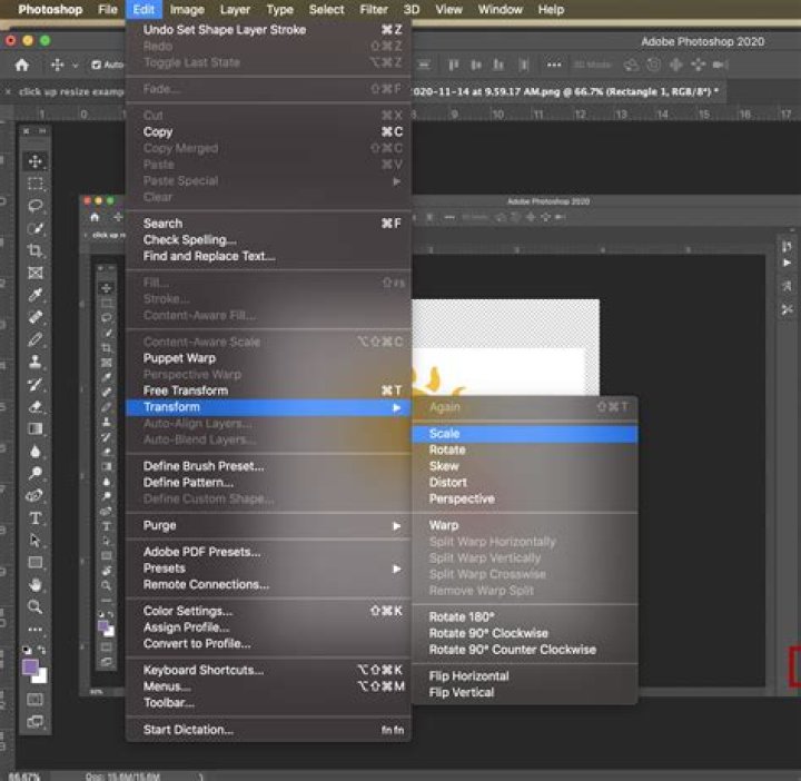 How do I resize an object in a layer in Photoshop?
