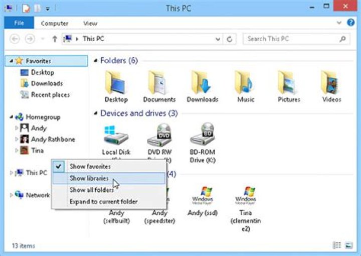 How do I restore libraries in Windows 8?