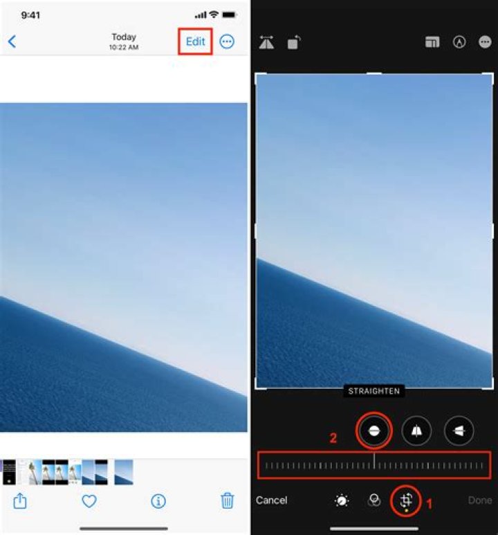 How do I straighten a photo on my iPad?