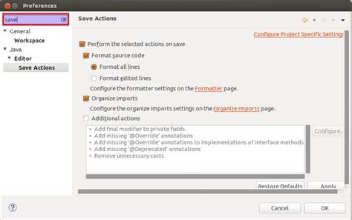 How do I turn off auto format in Eclipse?