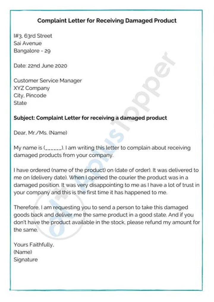 How do I write a complaint letter about a bad product?
