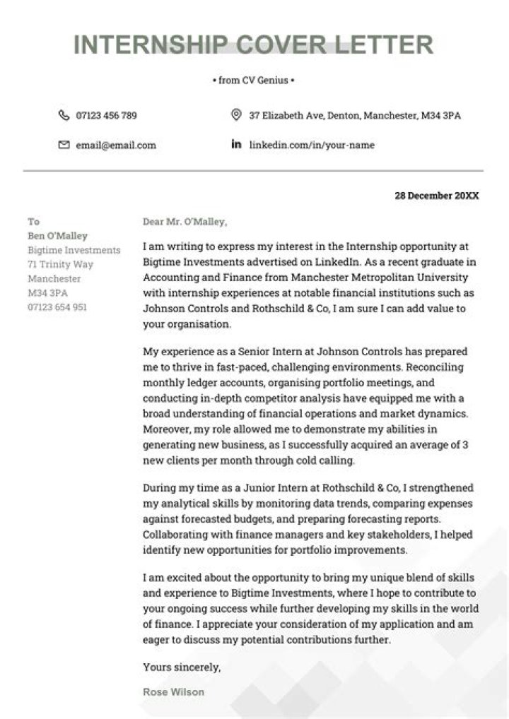 How do I write a letter of recommendation for an internship?