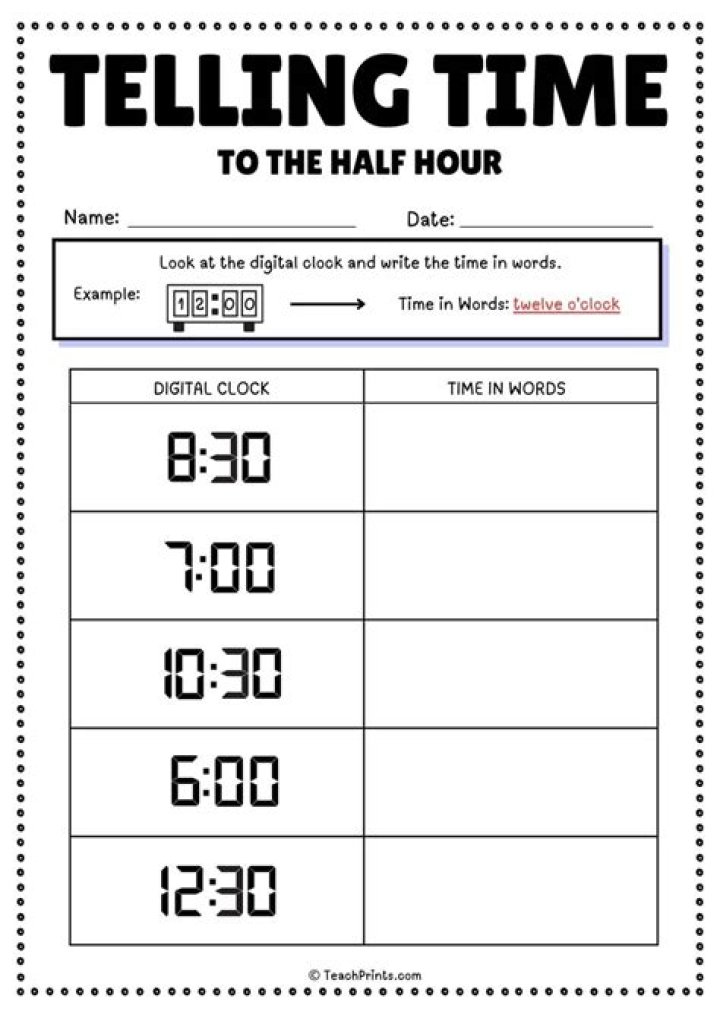 How do kids tell time to the half hour?