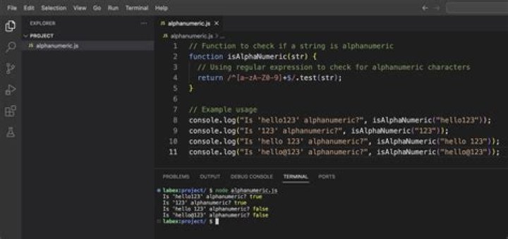 How do you check a string is alphanumeric in JavaScript?