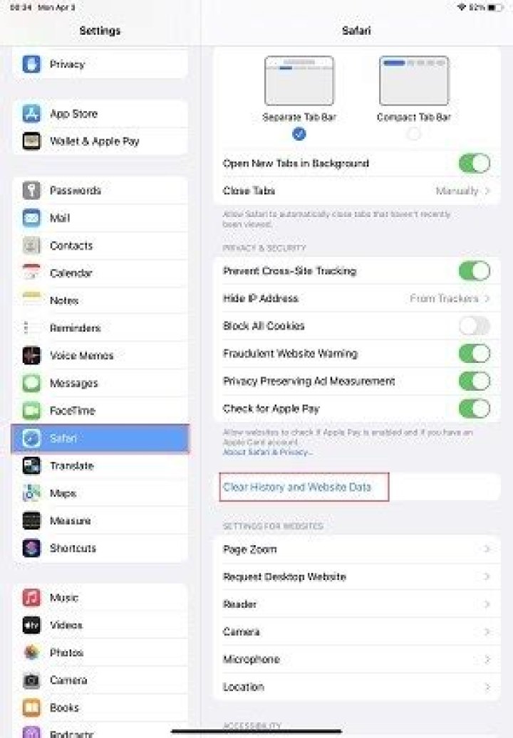 How do you delete daily history on iPad?