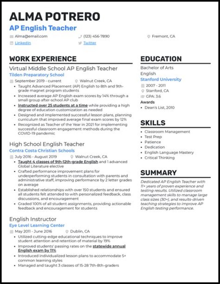 How do you describe an English teacher on a resume?