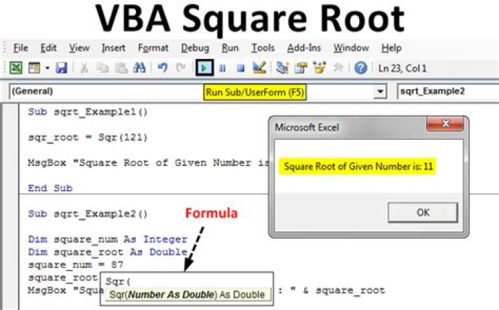 How do you do square root in VBA?