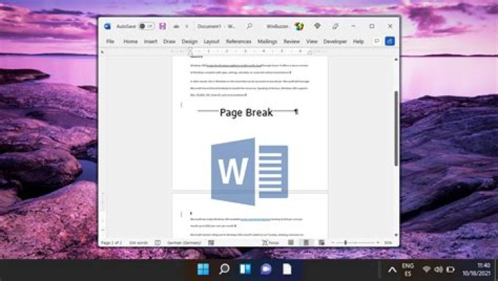 How do you insert a page break in Word app?