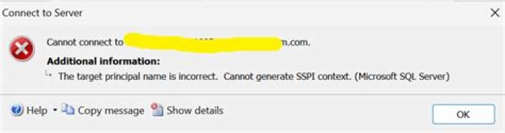 How do you resolve the target principal name is incorrect Cannot generate SSPI context?