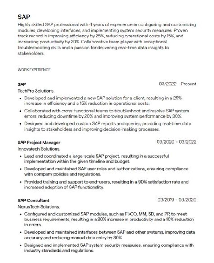 How do you show SAP on a resume?