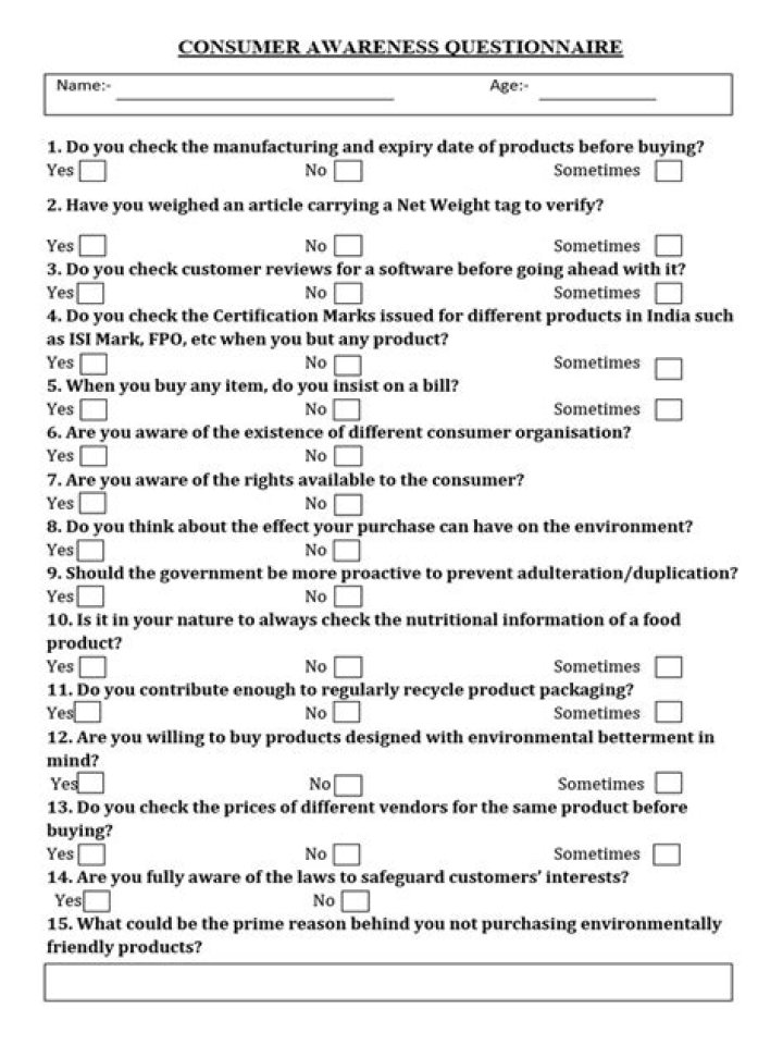 How do you write a consumer awareness questionnaire?