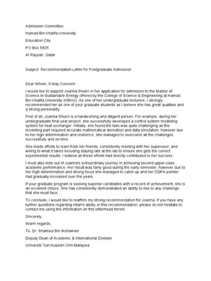How do you write a postgraduate reference letter?