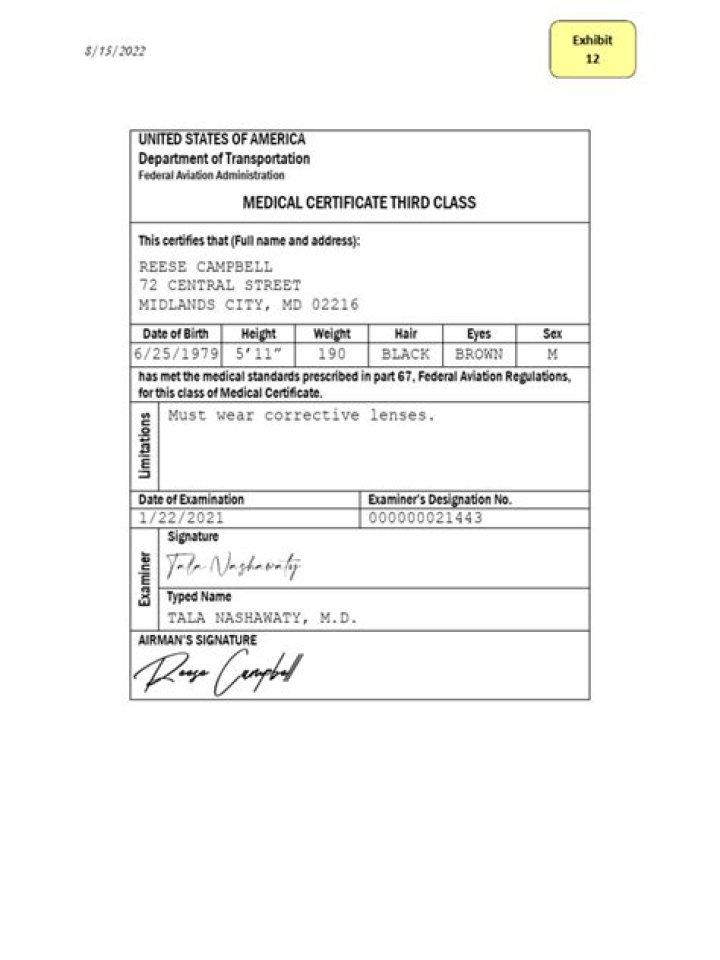 How long is a 3rd class medical certificate good for?