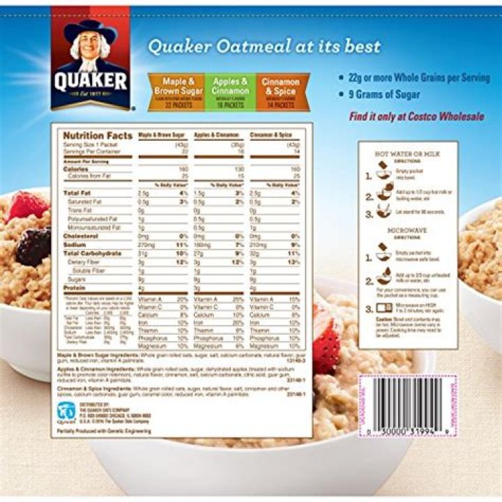 How many calories are in Quaker oatmeal?