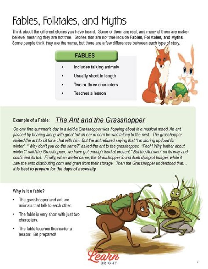 What are characteristics of a fable?