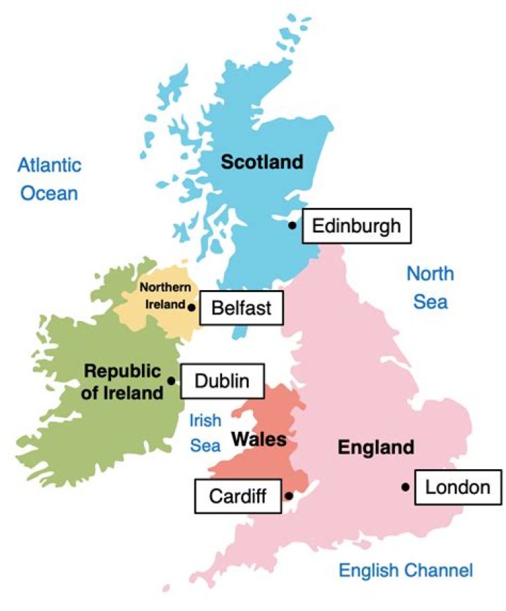 What are the 4 countries in the UK and their capitals?