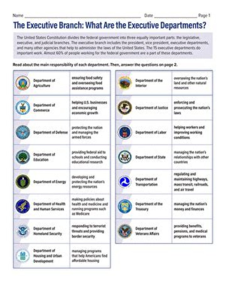 What are the 5 departments of the executive branch?