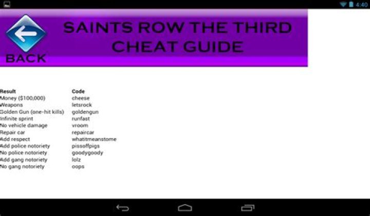 What are the cheats for Saints Row the third?