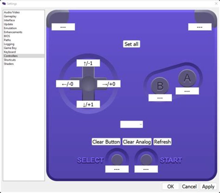 What are the controls for GBA emulator?