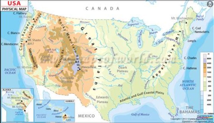What are the major physical features of USA?