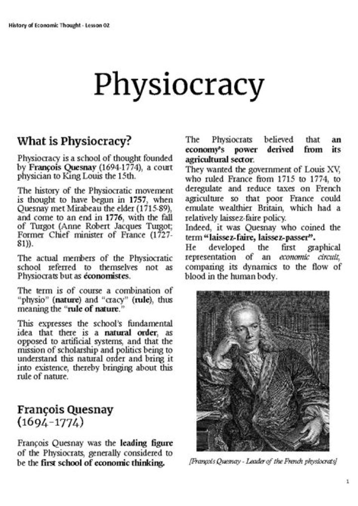 What are the principles of Physiocracy?