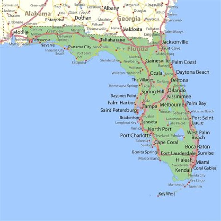 What cities are on the north west coast of Florida?