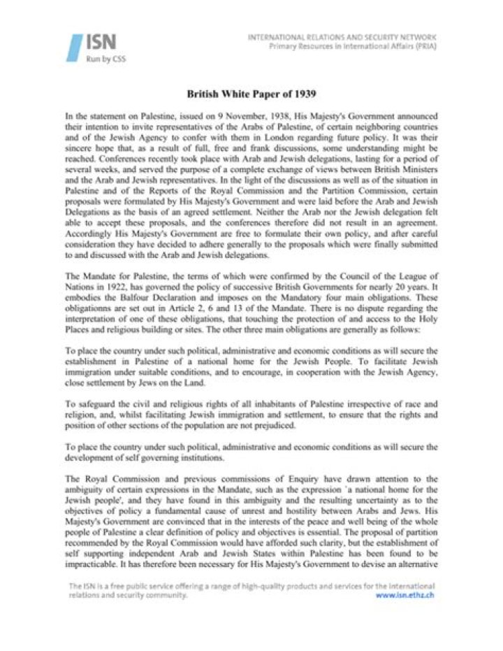 What did the White Paper of 1939 do?