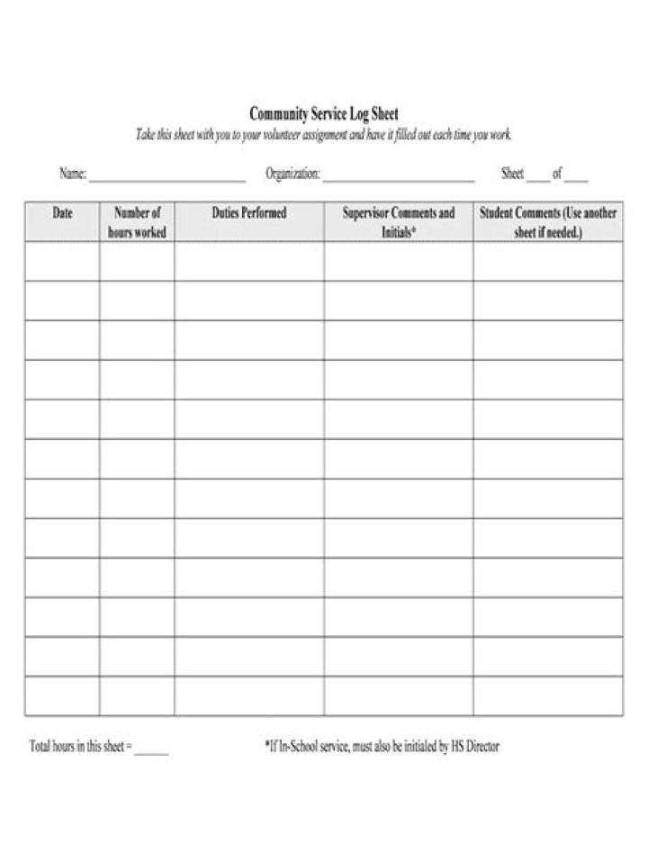 What does a community service log look like?