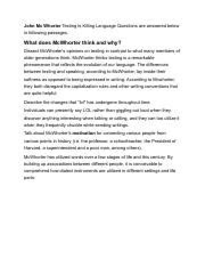 What does McWhorter say about texting?