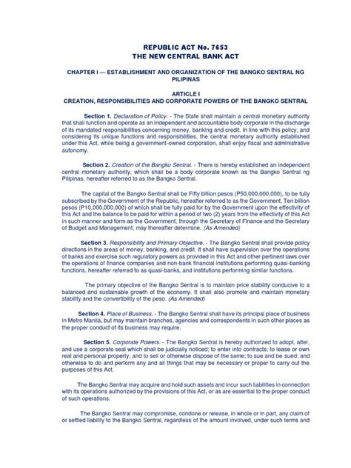 What does Section 52 of RA No 7653 is about?