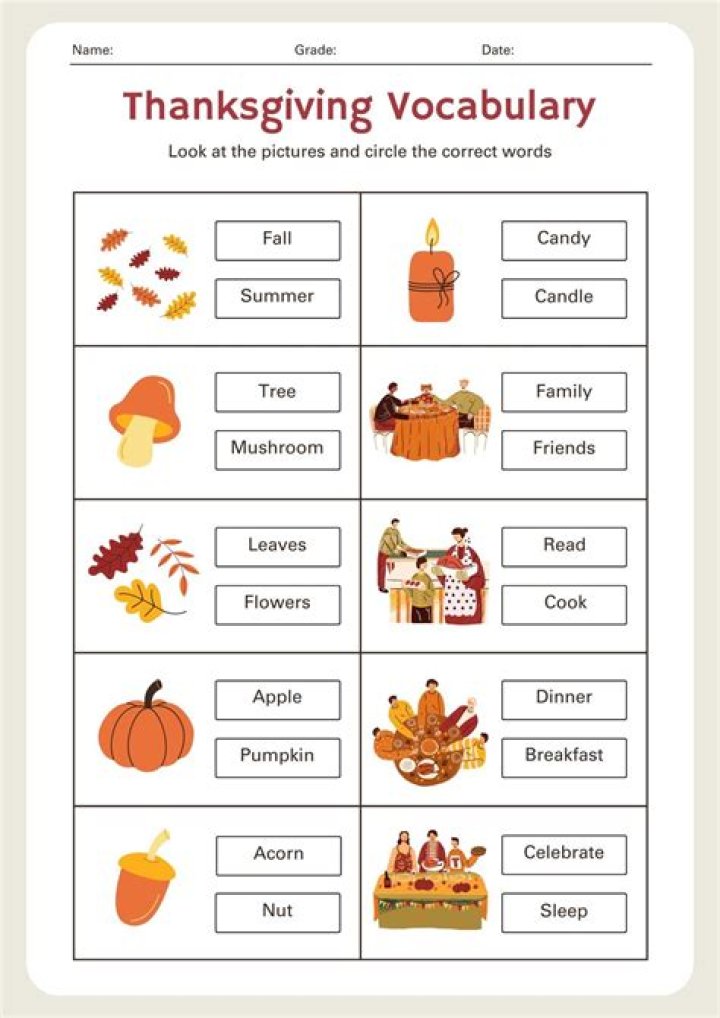 What grade level are the Thanksgiving worksheets for?