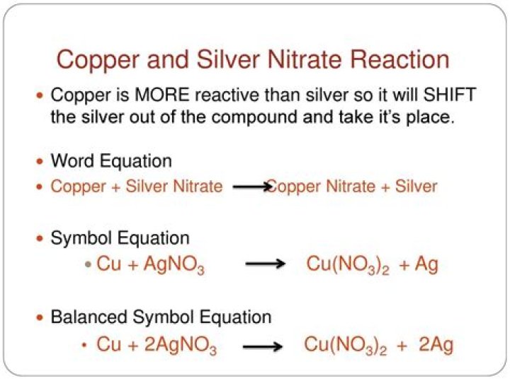 What happens when silver nitrate reacts with copper?