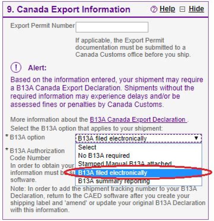 What is a B13A Canada export Declaration?
