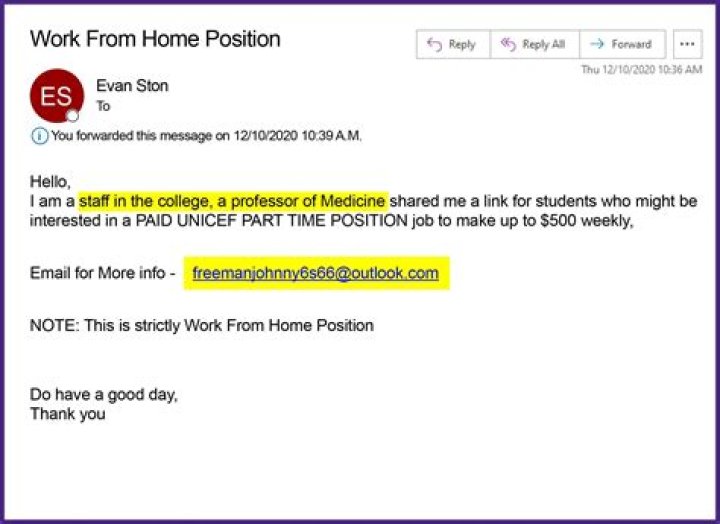 What is an example of a fake email?