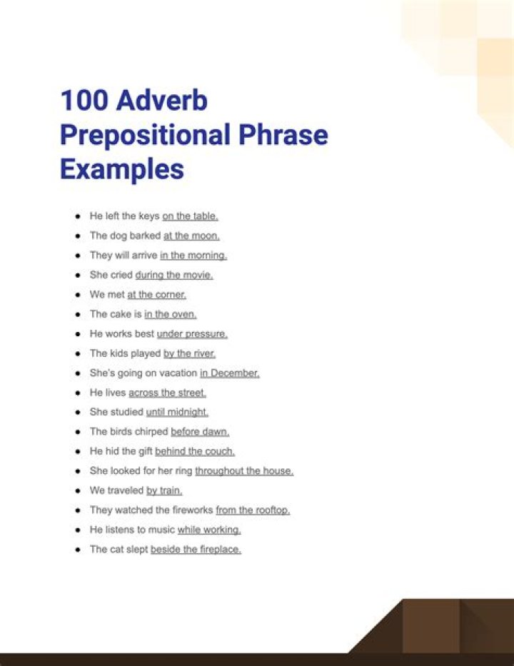 What is an example of an adverb prepositional phrase?