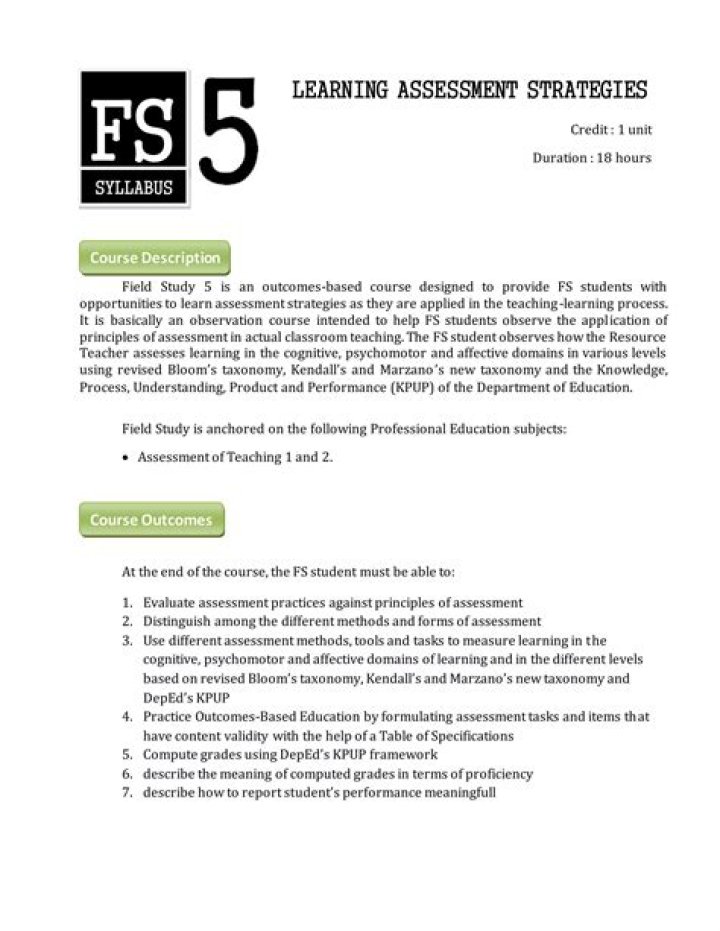 What is fieldfs 5 learning assessment strategies?