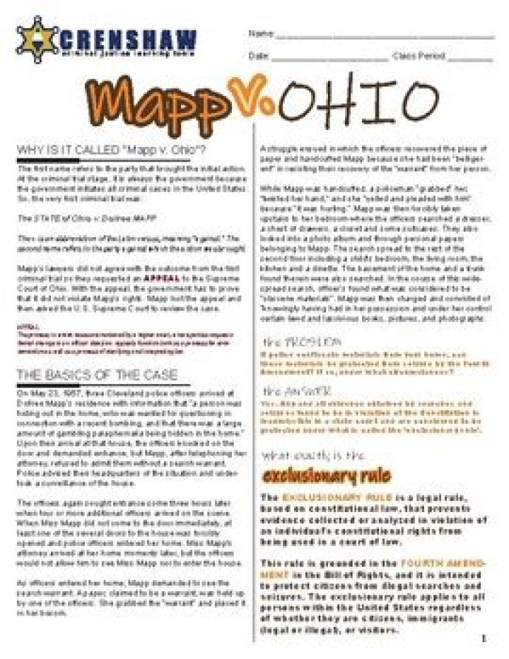 What is Mapp v Ohio quizlet?