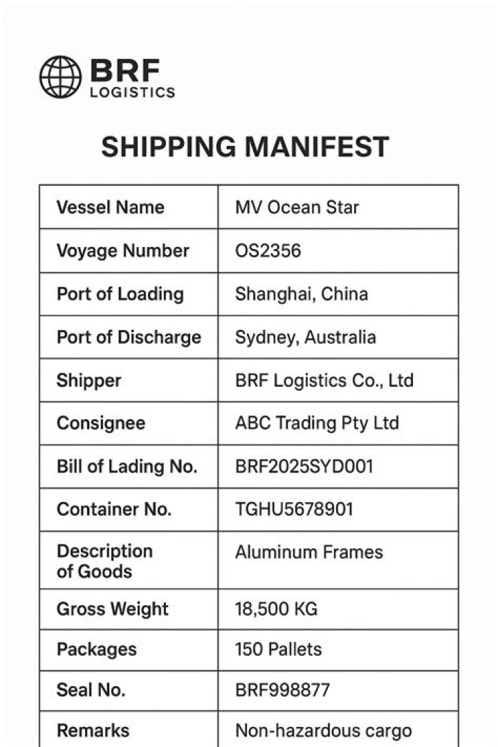 What is shipping manifest?