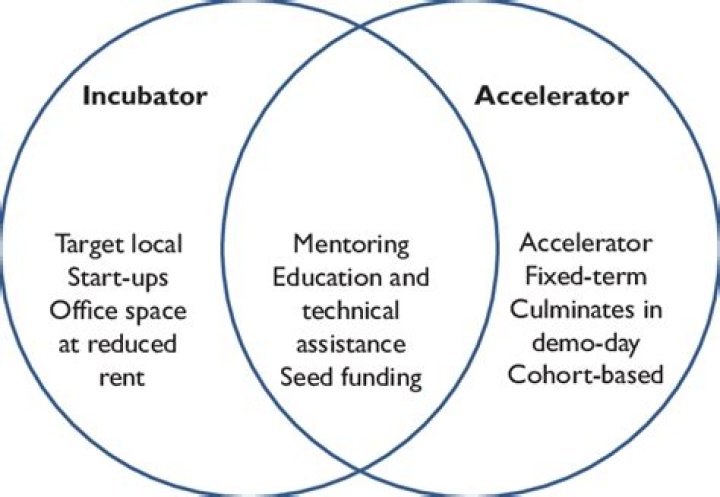 What is the main difference between business incubators and business accelerators?
