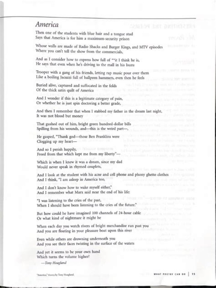 What is the message of the poem somewhere in America?