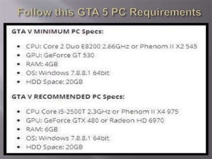 What is the minimum PC requirements for GTA 5?