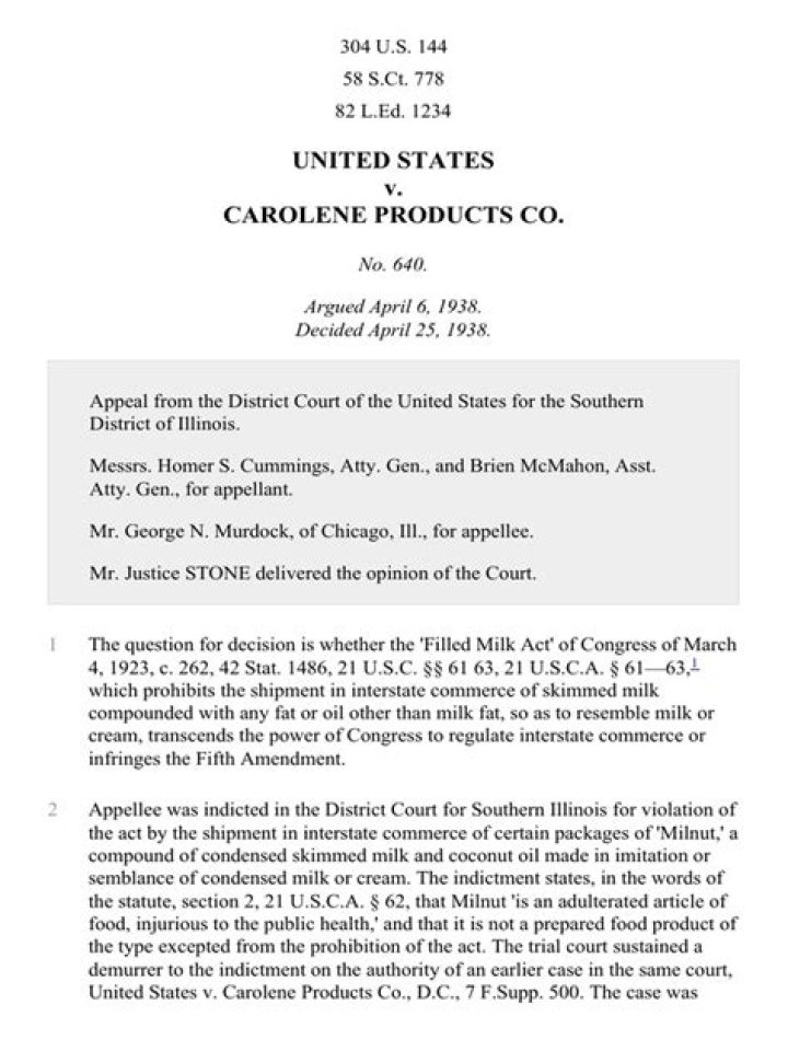 What is the significance of footnote #4 from the US vs Carolene Products case?