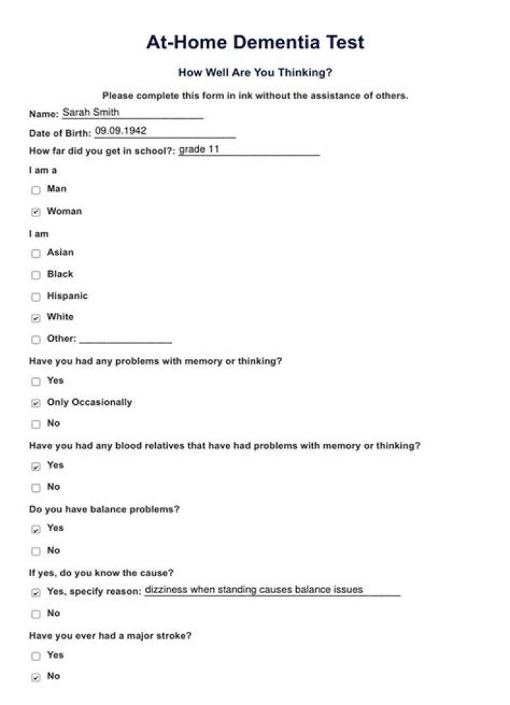 What kind of questions are asked on a dementia test?