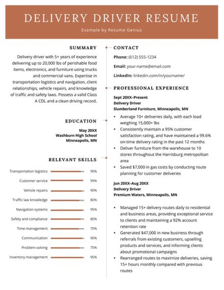 What should a delivery driver put on resume?