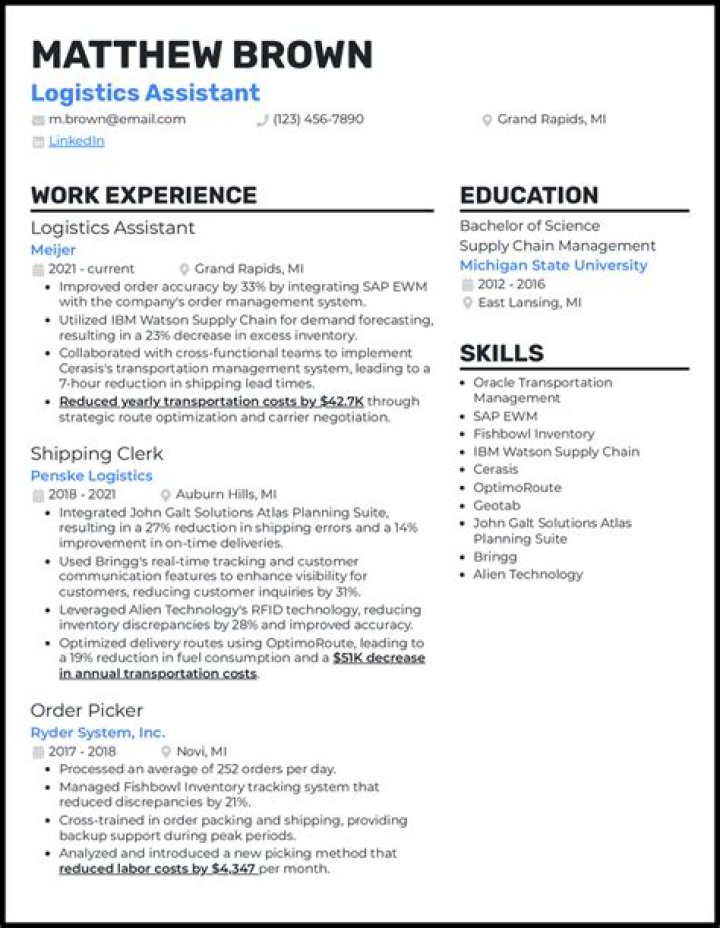 What should a logistics resume include?