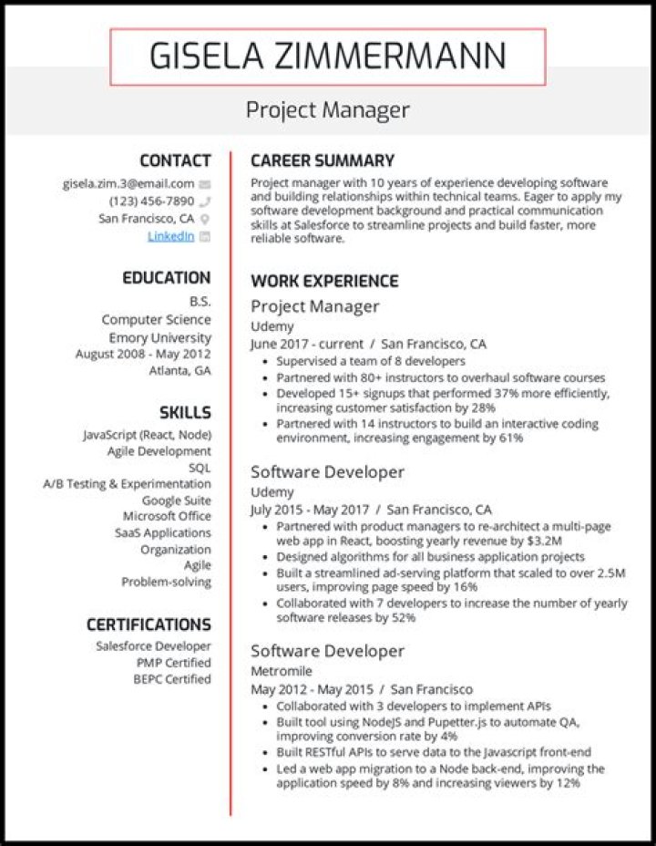 What should a project manager put on a resume?